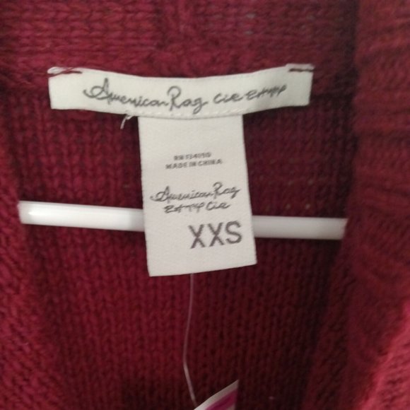 American Rag Knit Sweater XXS Open Front Draped Collared Zinfandel New With Tags - Picture 3 of 5